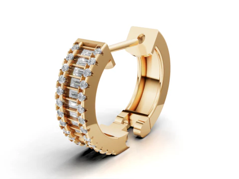 Huggie Hoop Earring Sapphire Diamond Bar Design 3D Print Model