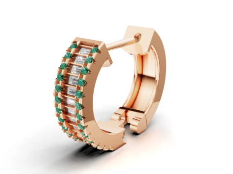 Huggie Hoop Earring Sapphire Diamond Bar Design 3D Print Model