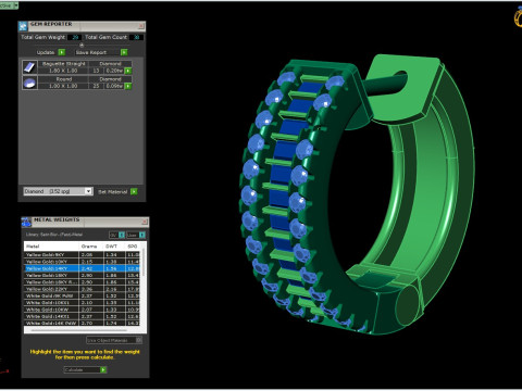 Elegant Gemstone-Set Hoop Earring 3D CAD Jewelry Model Modello 3D