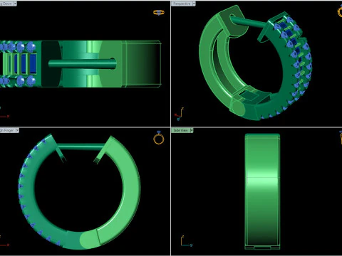 Huggie Hoop Earring Sapphire Diamond Bar Design 3D Print Model