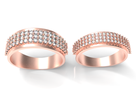 Elegant Couple Ring with Sparkling Gems Model 3D