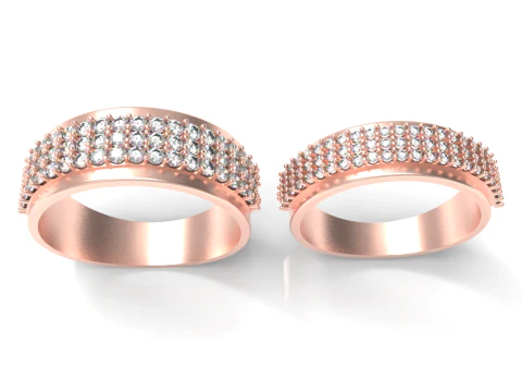 Elegant Couple Ring with Sparkling Gems 3D Print Model