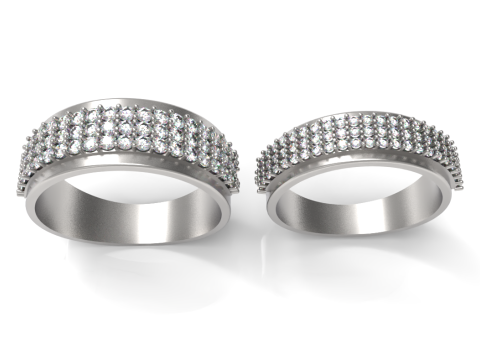 Elegant Couple Ring with Sparkling Gems Model 3D