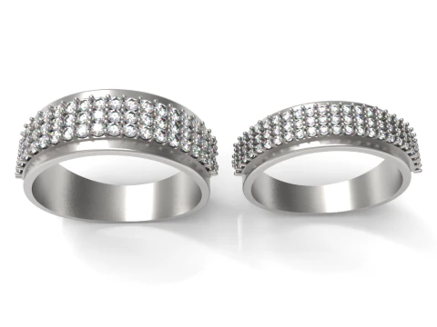 Elegant Couple Ring with Sparkling Gems 3D Print Model