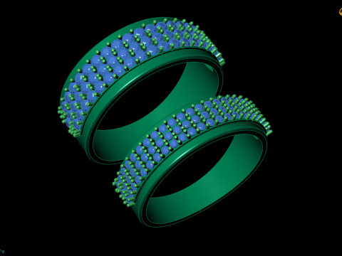 Elegant Couple Ring with Sparkling Gems Model 3D