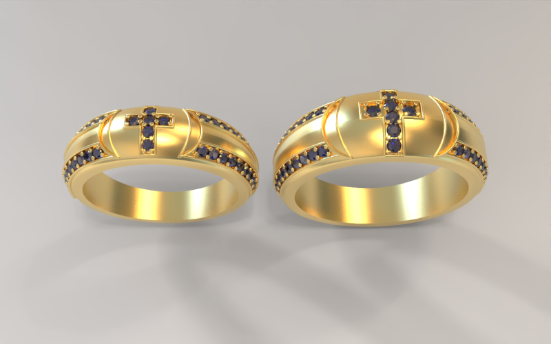 Couple Ring with Cross and Gemstones 3D Модель .c4d .max .obj .3ds .fbx .stl .blend