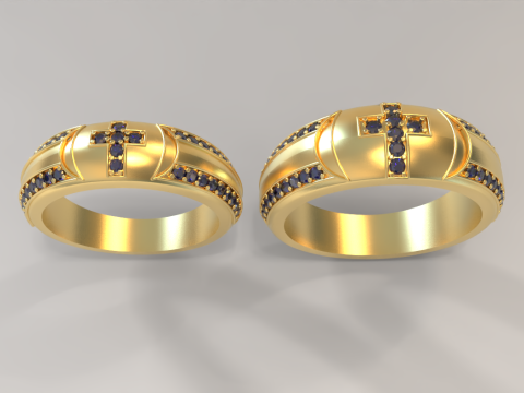 Couple Ring with Cross and Gemstones 3D 模型