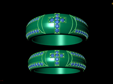 Couple Ring with Cross and Gemstones 3D Модель