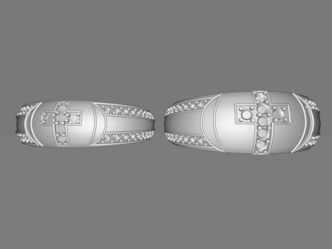 Couple Ring with Cross and Gemstones 3D Модель