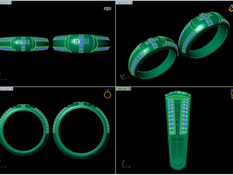 Couple Ring with Cross and Gemstones 3D Модель
