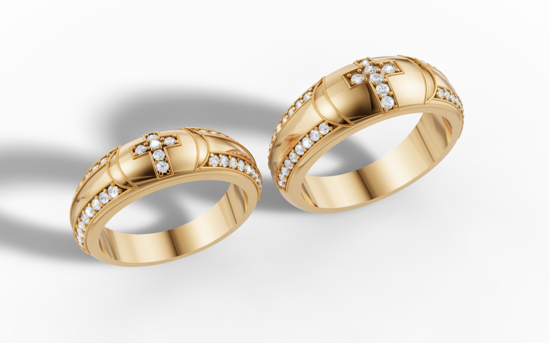 Anillo de Pareja con Cruz y Gemas Modelo 3D .c4d .max .obj .3ds .fbx .stl .blend 