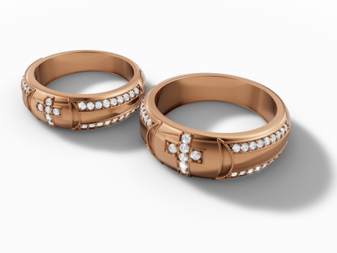 Anillo de Pareja con Cruz y Gemas Modelo 3D