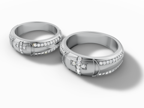 Anillo de Pareja con Cruz y Gemas Modelo 3D