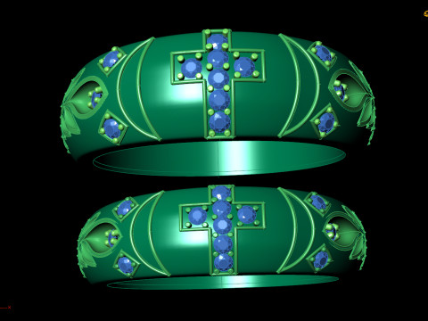 Couple Ring with Cross and Gemstones 2 3Dモデル