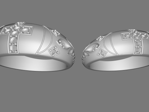 Couple Ring with Cross and Gemstones 2 3Dモデル