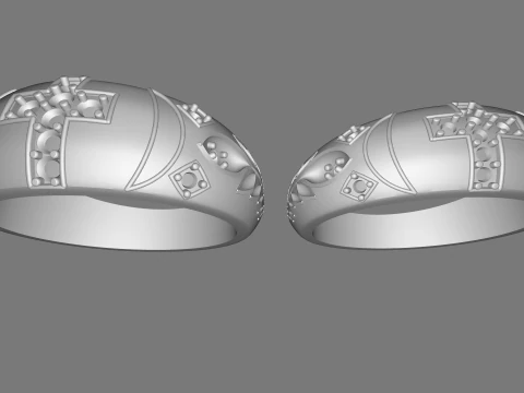 Couple Ring with Cross and Gemstones 2 3D Print Model