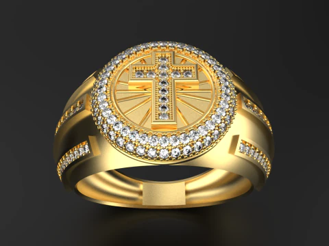 クロスと宝石のメンズリング 3Dプリントモデル