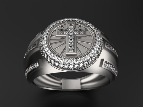 Ring with Cross and Gemstones 3D 모델