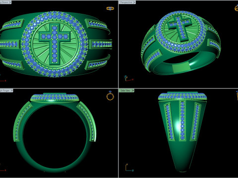 Ring with Cross and Gemstones 3D 모델