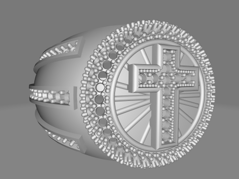 Ring with Cross and Gemstones 3D 모델
