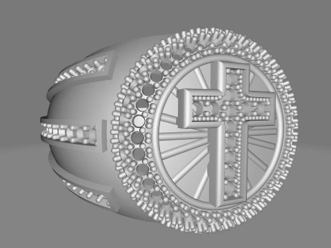 Gents Ring with Cross and Gemstones 3D Print Model