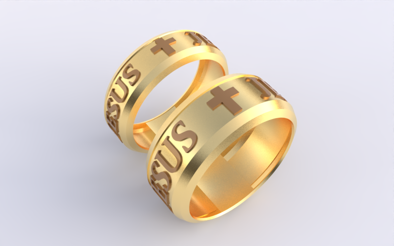 Couples Jesus Cross Band Ring 3D Model .c4d .max .obj .3ds .fbx .stl .blend 