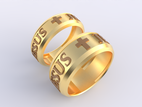 Couples Jesus Cross Band Ring 3D 模型