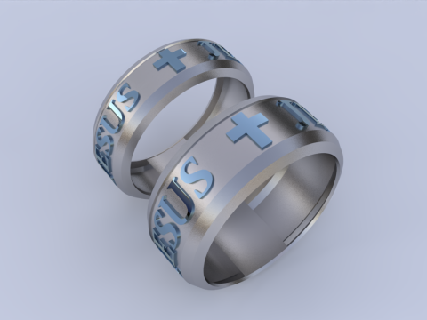Couples Jesus Cross Band Ring 3D Model