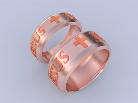 Couples Jesus Cross Band Ring 3D Model