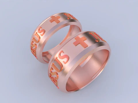 Couples Jesus Cross Band Ring 3D Print Model