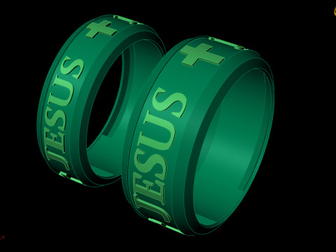Couples Jesus Cross Band Ring 3D Model