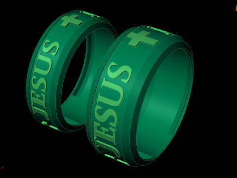 Couples Jesus Cross Band Ring 3D Print Model
