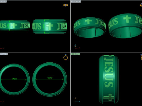 Couples Jesus Cross Band Ring 3D Model