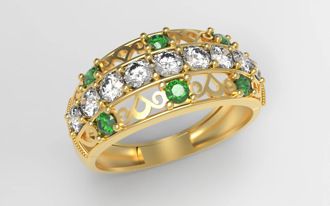Elegant Gemstone Band Ring 3D Print Model .c4d .max .obj .3ds .fbx .stl .blend 