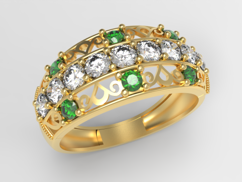 Elegant Gemstone Band Ring Modèle 3D