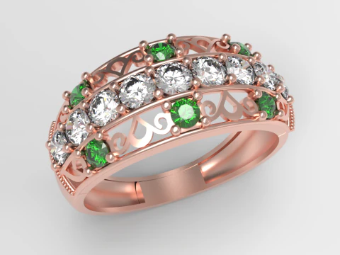 Elegant Gemstone Band Ring 3D Print Model