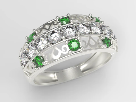 Elegant Gemstone Band Ring 3D Print Model