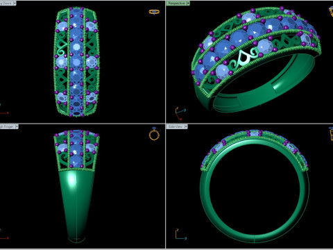Elegant Gemstone Band Ring 3D Model