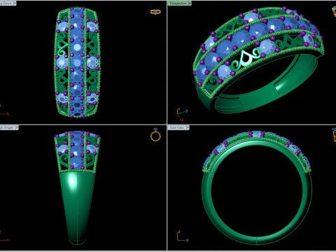 Elegant Gemstone Band Ring 3D Print Model