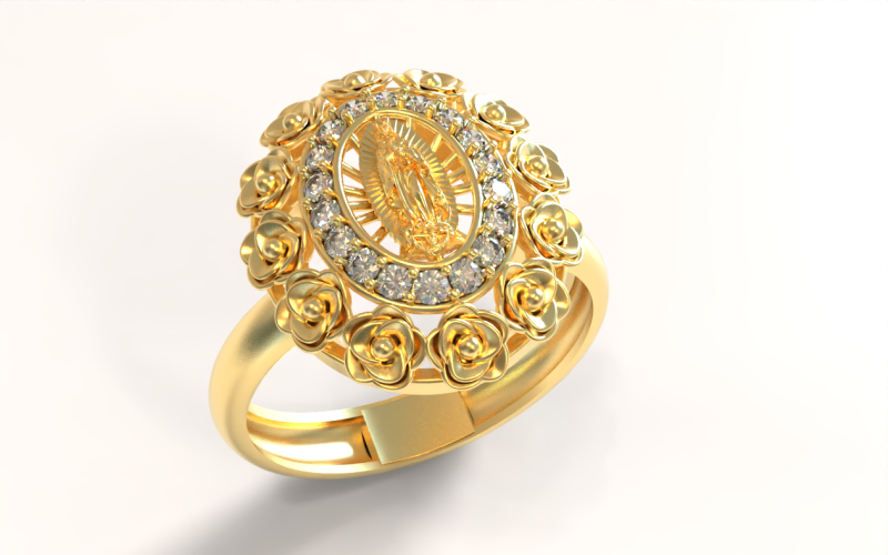 Floral Oval Gem Ring with Virgin Lady Centerpiece 3D 模型 .c4d .max .obj .3ds .fbx .stl .blend