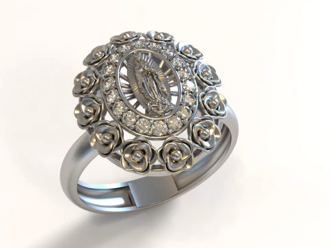Floral Oval Gem Ring with Virgin Lady Centerpiece 3D Print Model
