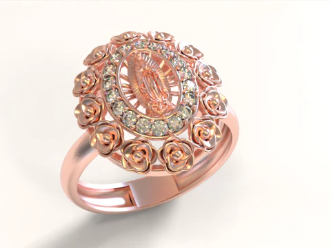 Floral Oval Gem Ring with Virgin Lady Centerpiece 3D Print Model
