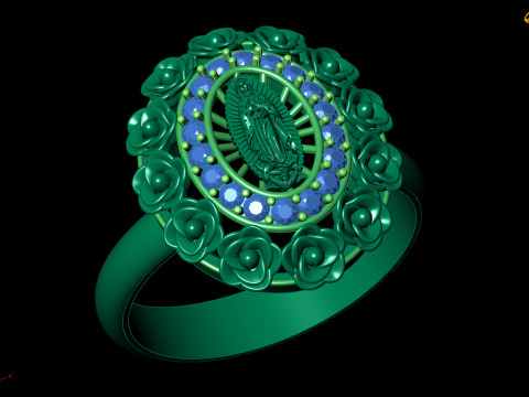Floral Oval Gem Ring with Virgin Lady Centerpiece 3D 模型