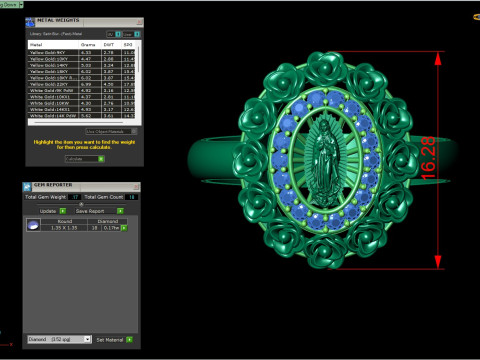 Floral Oval Gem Ring with Virgin Lady Centerpiece 3D 模型