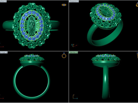 Floral Oval Gem Ring with Virgin Lady Centerpiece 3D 模型