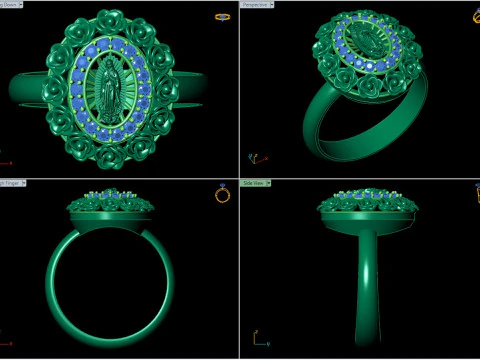 Floral Oval Gem Ring with Virgin Lady Centerpiece 3D Print Model