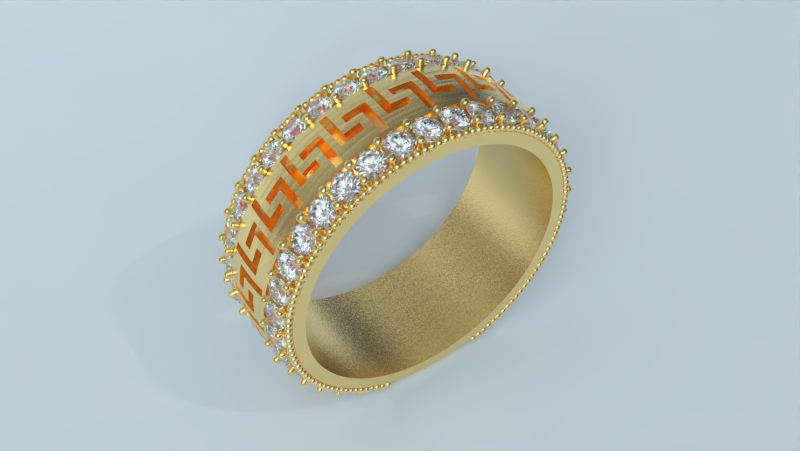 Greek Key Pattern Couple Band with Gemstones 3D मॉडल .c4d .max .obj .3ds .fbx .stl .blend