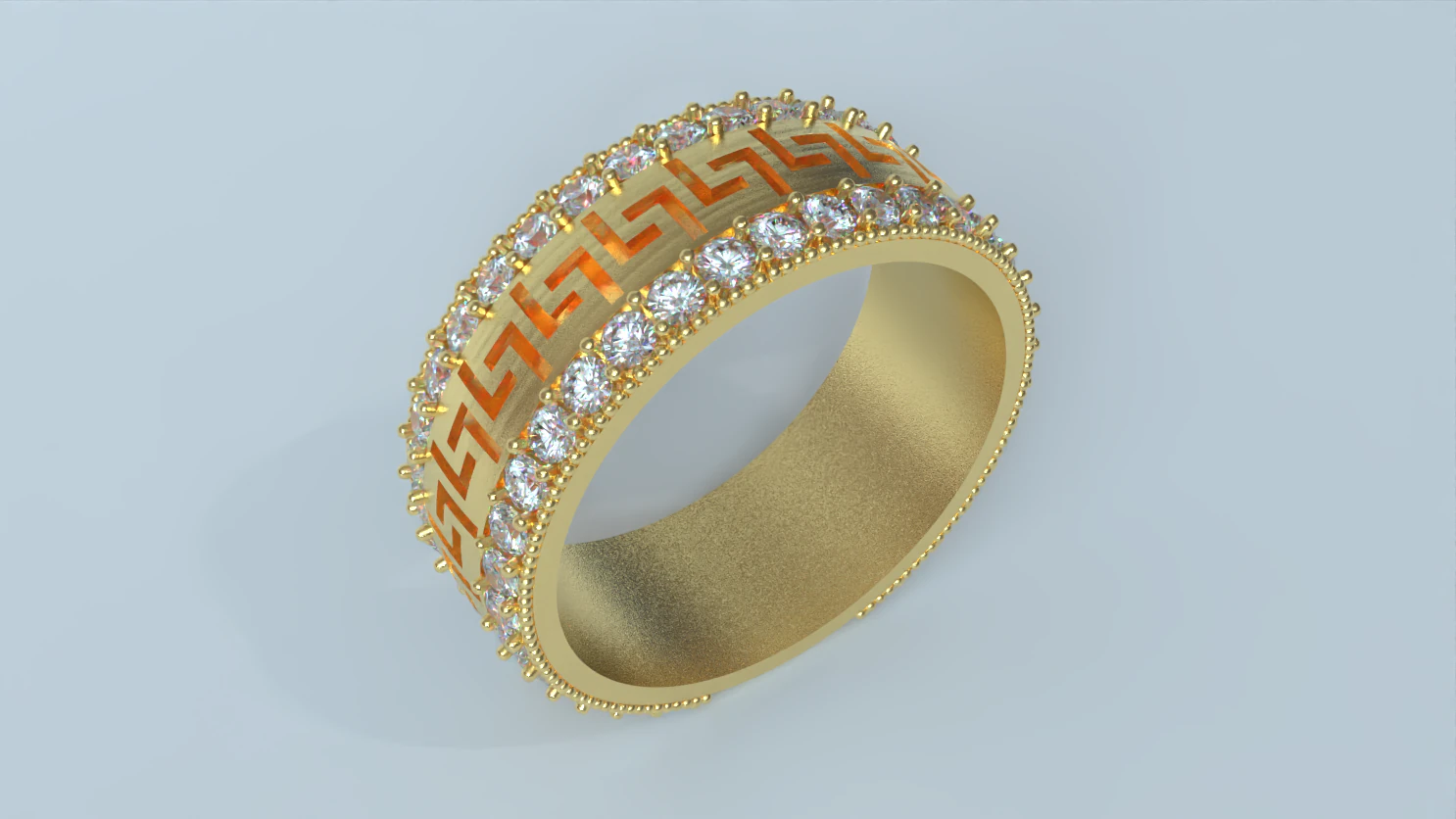 Greek Key Pattern Couple Band with Gemstones 3D Print Model .c4d .max .obj .3ds .fbx .stl .blend 