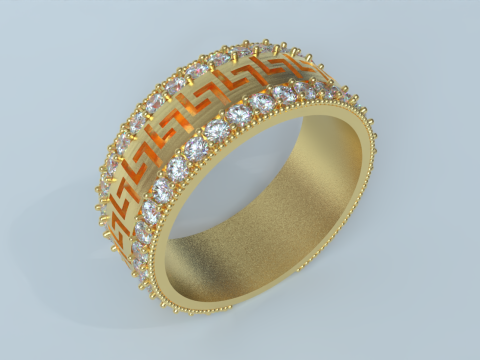 Greek Key Pattern Couple Band with Gemstones Modelo 3D