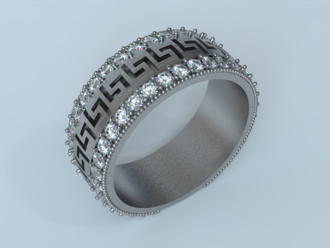 Greek Key Pattern Couple Band with Gemstones 3D मॉडल